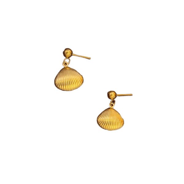 Petite Gold Clam Shell Drop Earrings