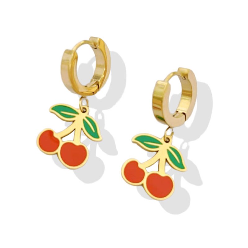 Playful Cherry Charm Huggie Earrings