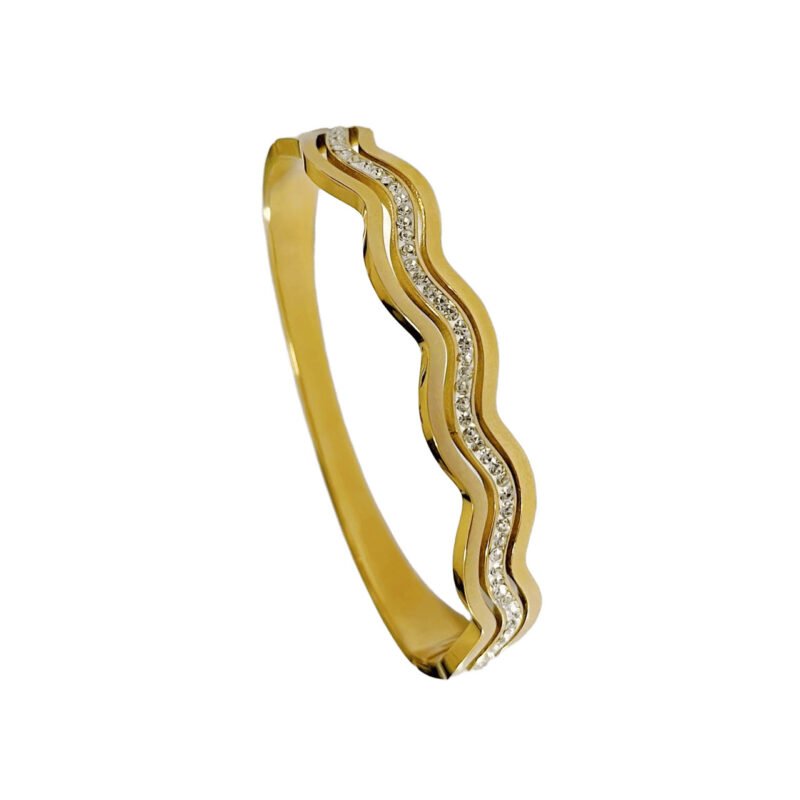 Radiant Wave Zircon Gold Bangle