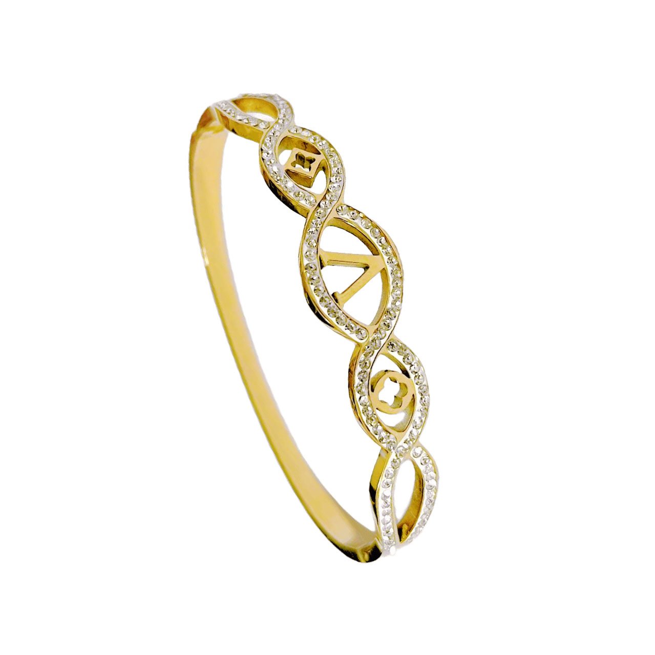 Signature V Clover Zircon Gold Bangle