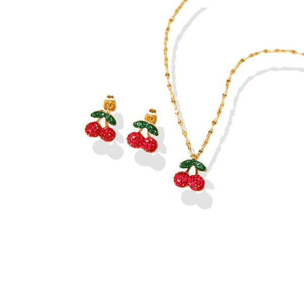 Sparkling Cherry Zircon Necklace & Earrings Set