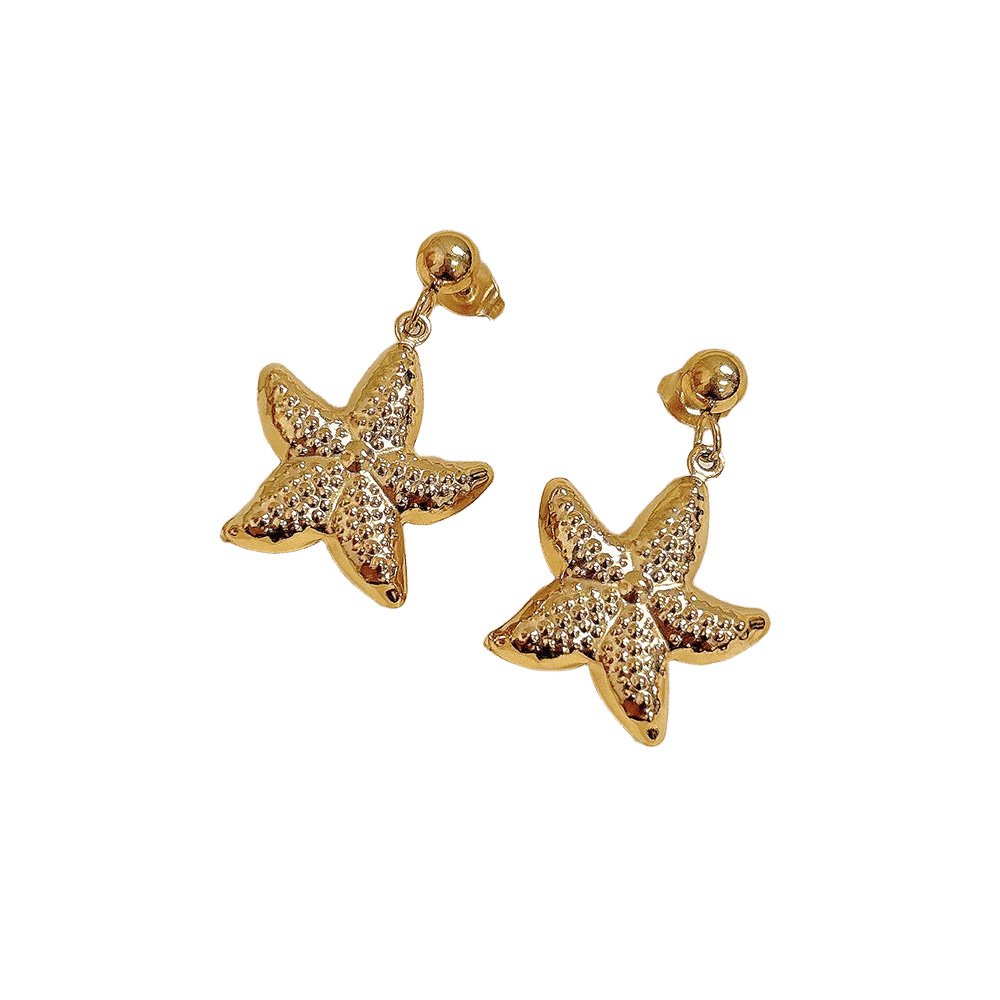 Textured Gold Starfish Drop Earrings