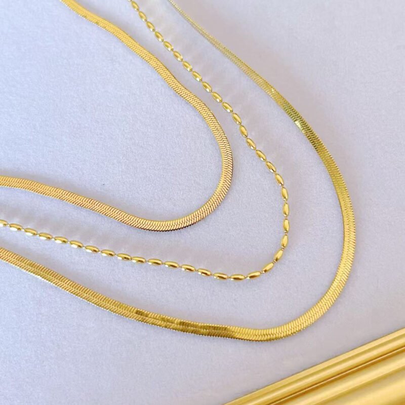 Triple Herringbone Gold Layered Necklace