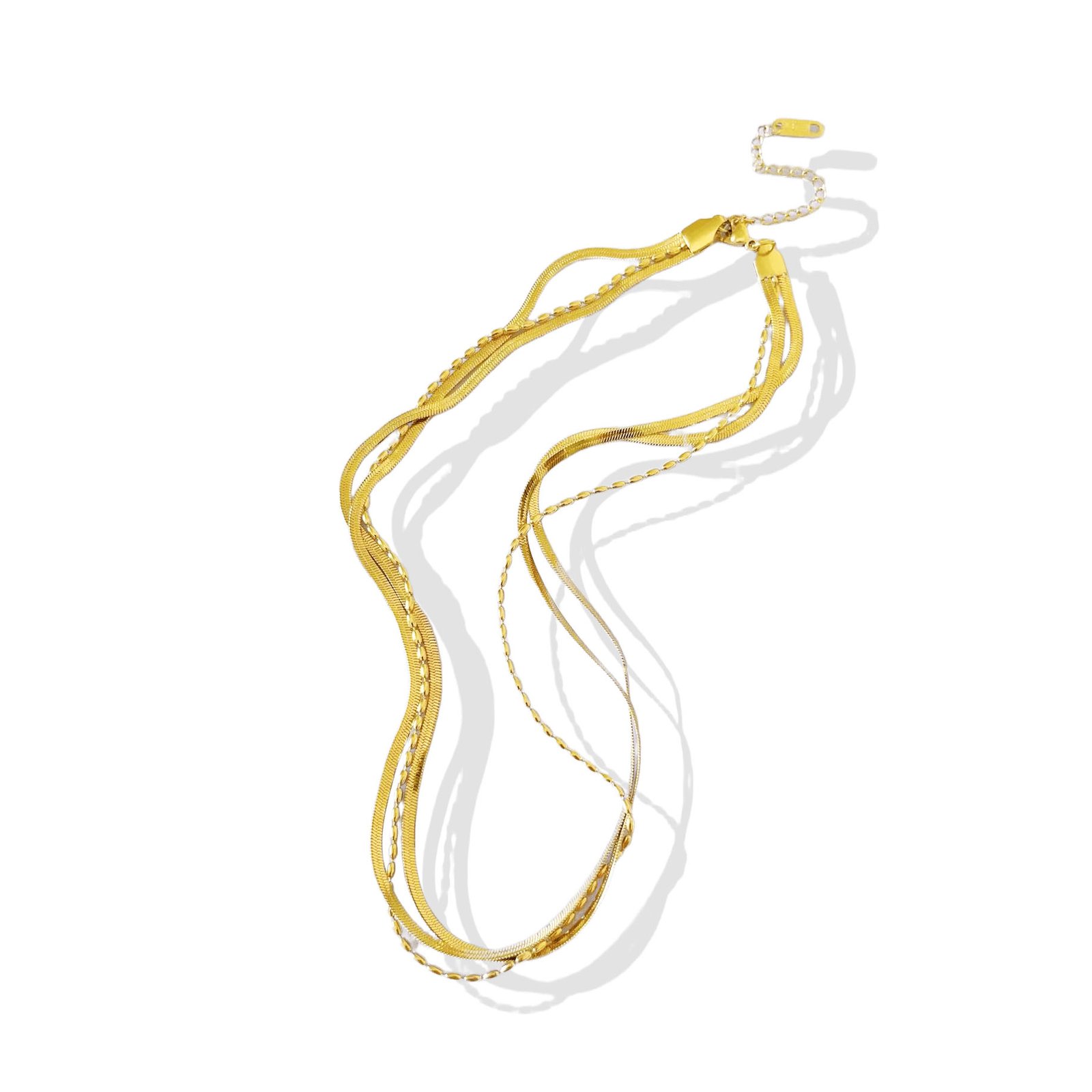 Triple Herringbone Gold Layered Necklace