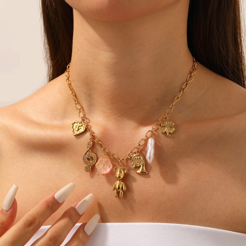 Whimsical Teddy Bear Multi-Charm Necklace
