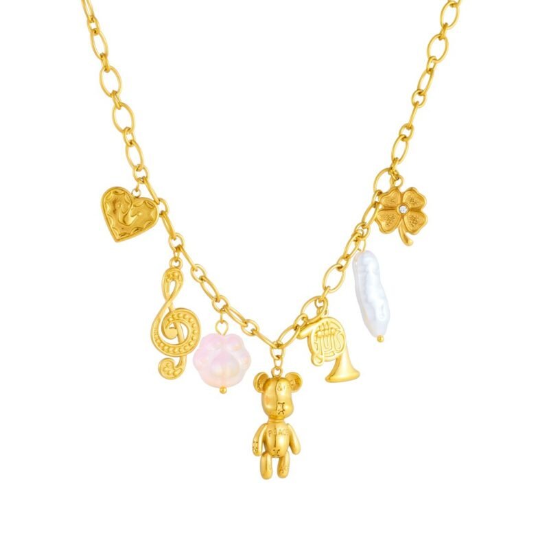 Whimsical Teddy Bear Multi-Charm Necklace