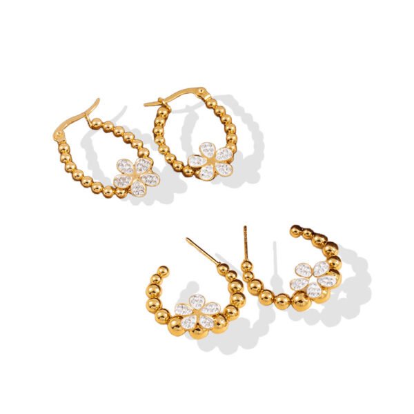 Beaded Gold Flower Hoop Earrings