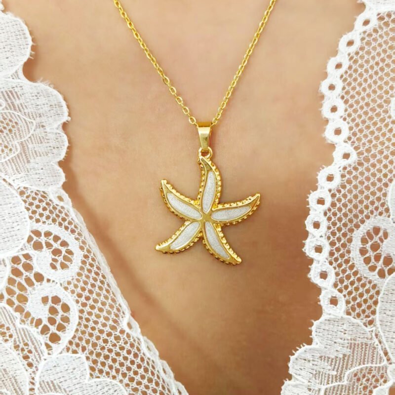 Celestial Starfish Gold Necklace & Earrings Set