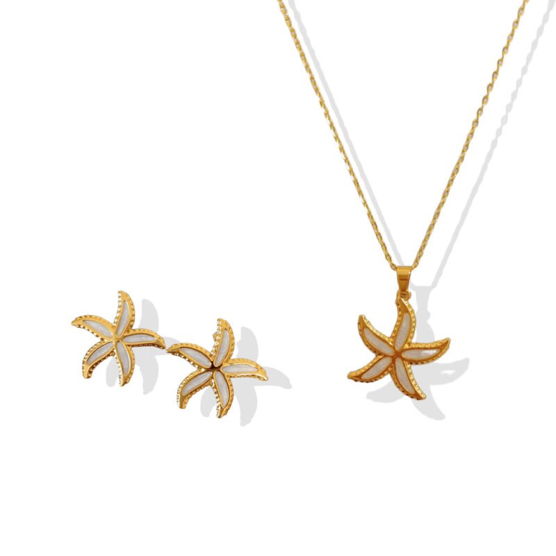 Celestial Starfish Gold Necklace & Earrings Set