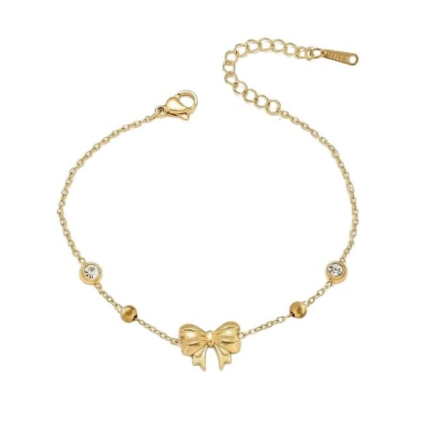 Delicate Gold Bow Zircon Bracelet