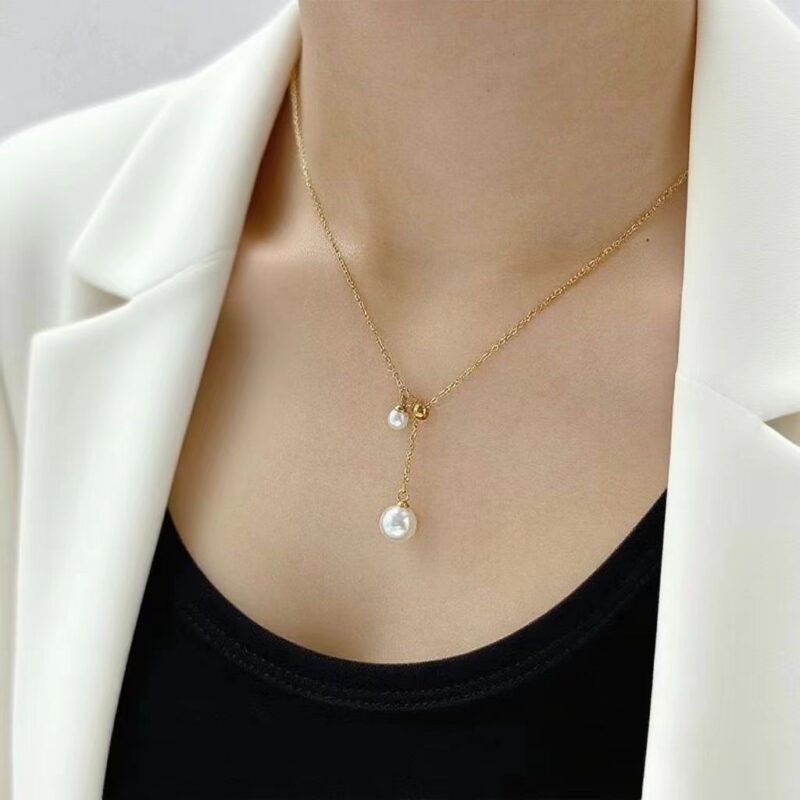 Dual Pearl Drop Adjustable Necklace