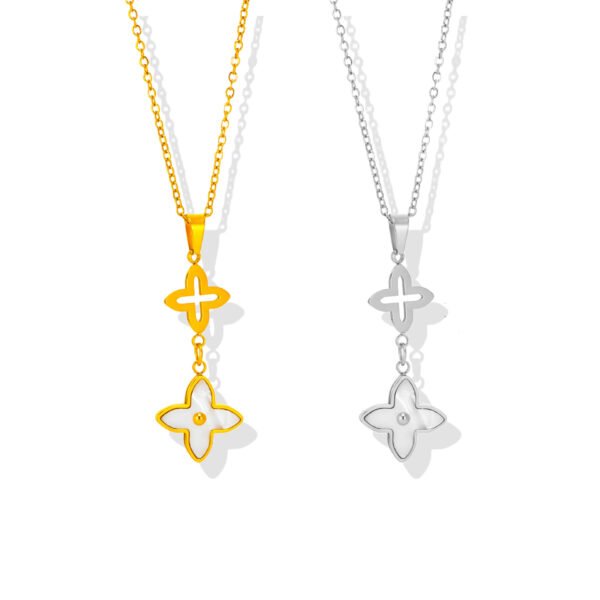 Duo Clover Pearl Pendant Necklace