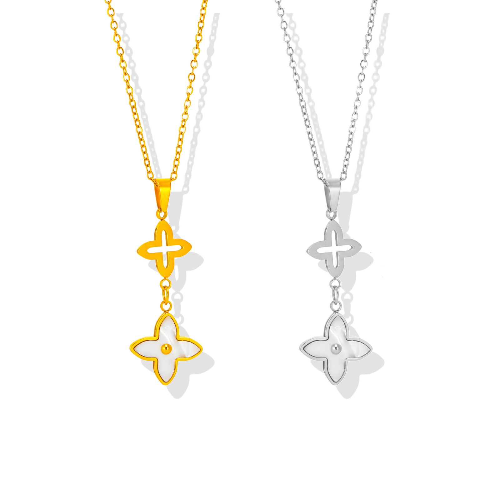 Duo Clover Pearl Pendant Necklace