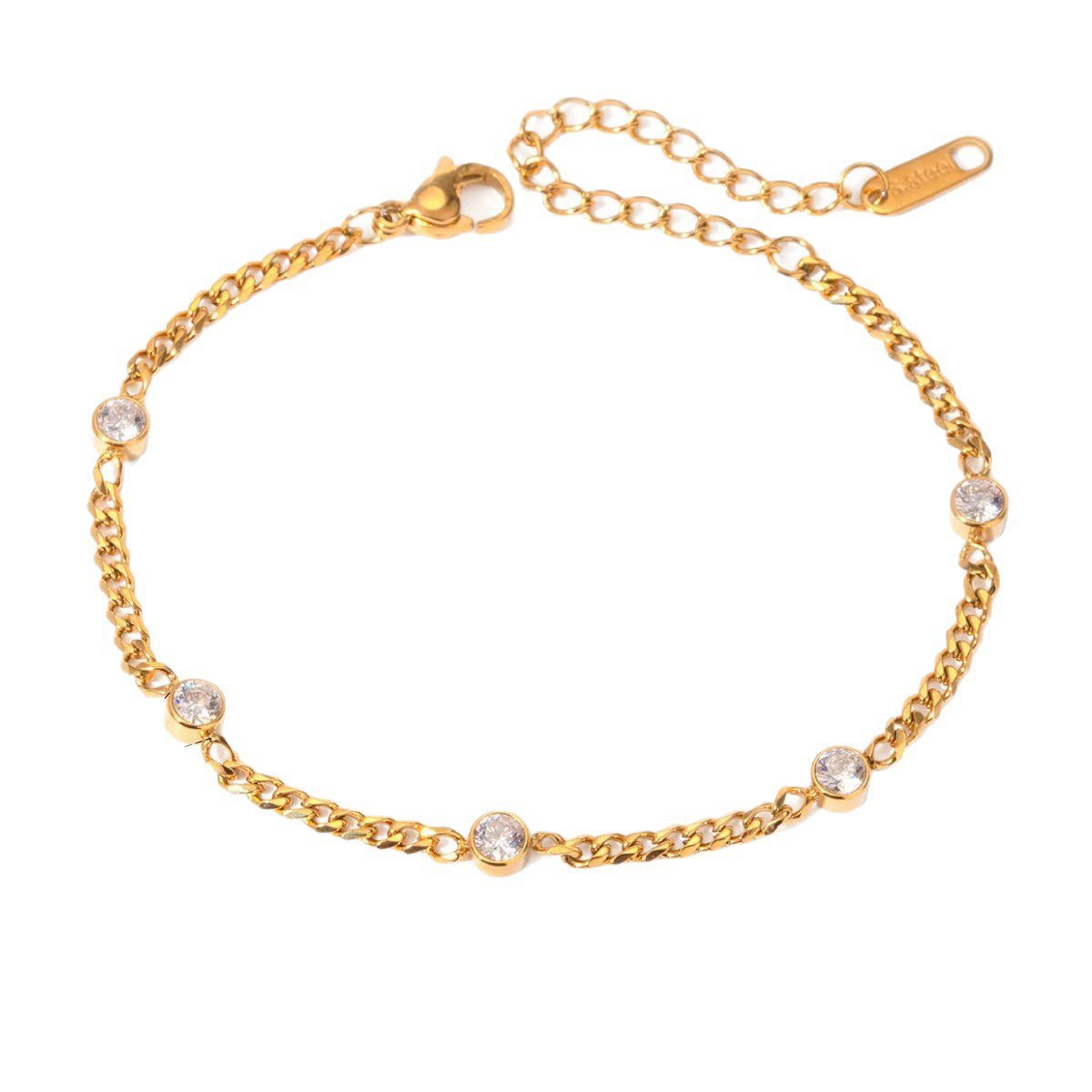 Five Zircon Cuban Link Bracelet