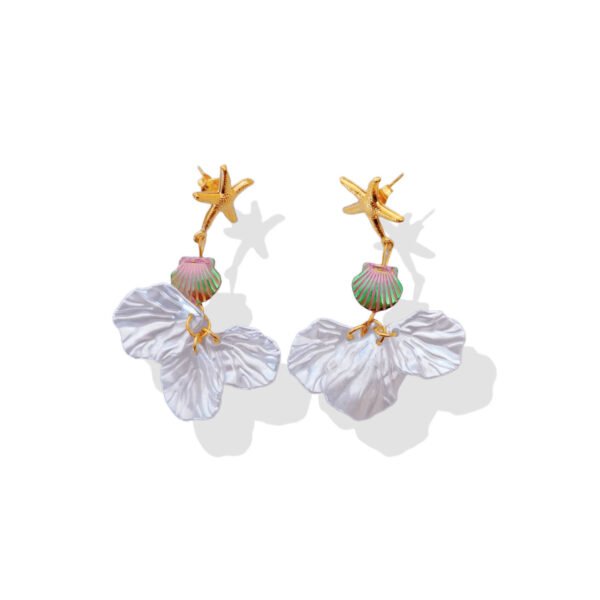 Gold Starfish & Iridescent Shell Tassel Earrings