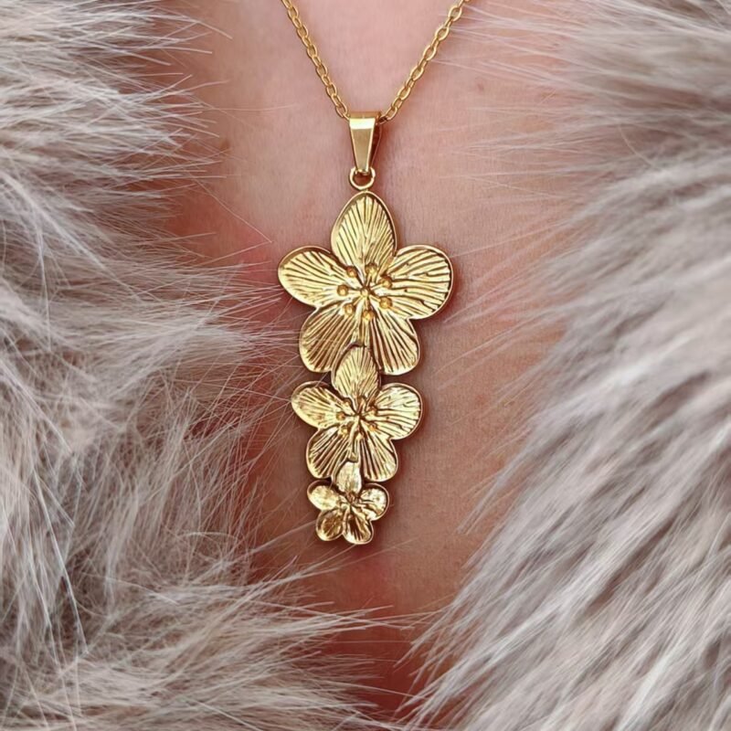 Golden Blossom Cascade Necklace & Earrings Set