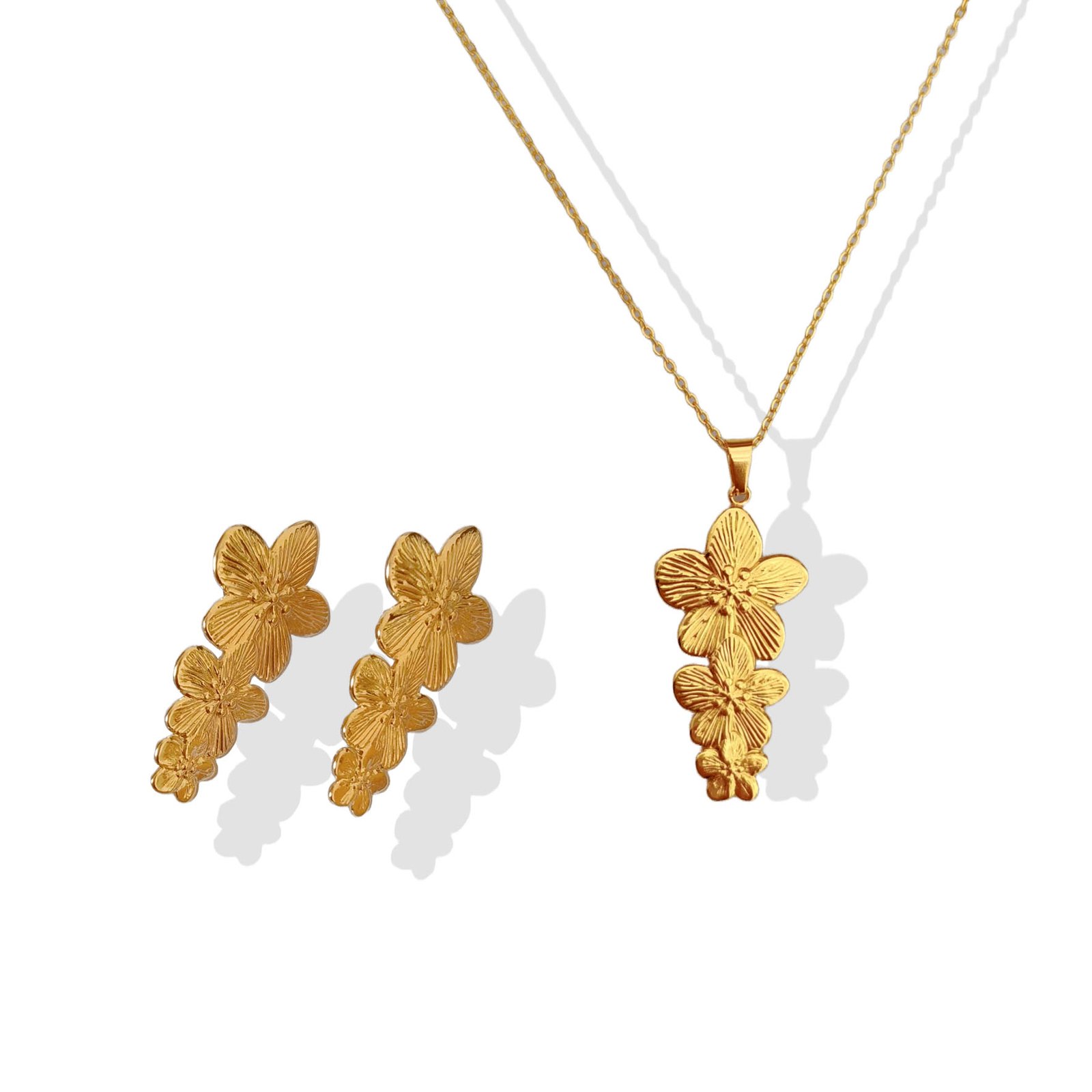 Golden Blossom Cascade Necklace & Earrings Set