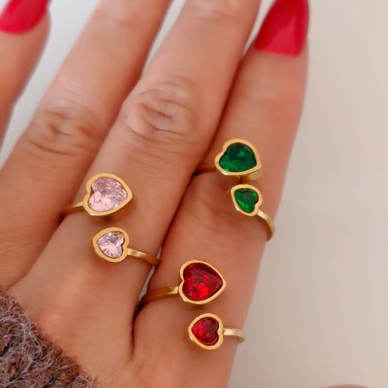 Golden Dual-Heart Zircon Open Ring