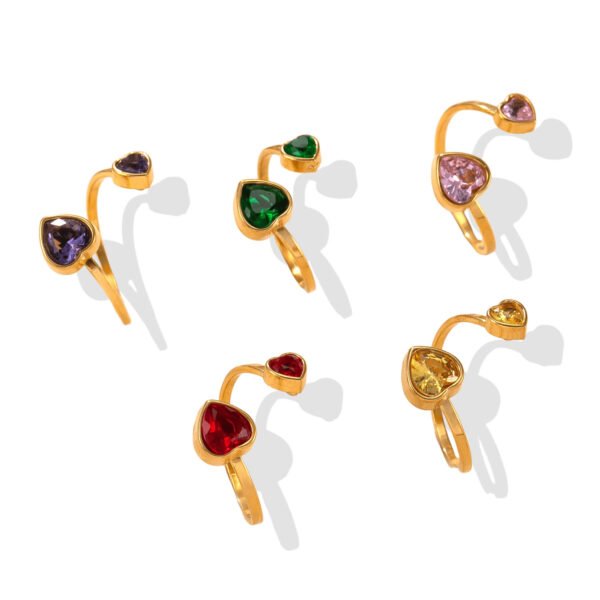Golden Dual-Heart Zircon Open Ring