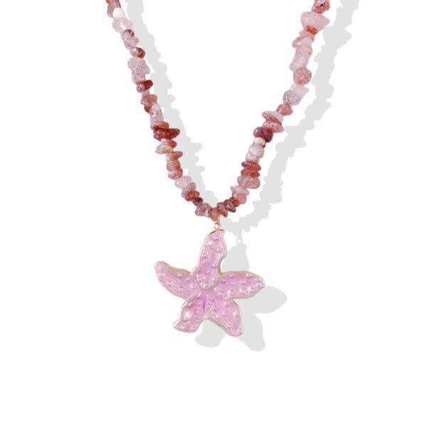 Golden Enamel Pink Starfish Sunstone Necklace
