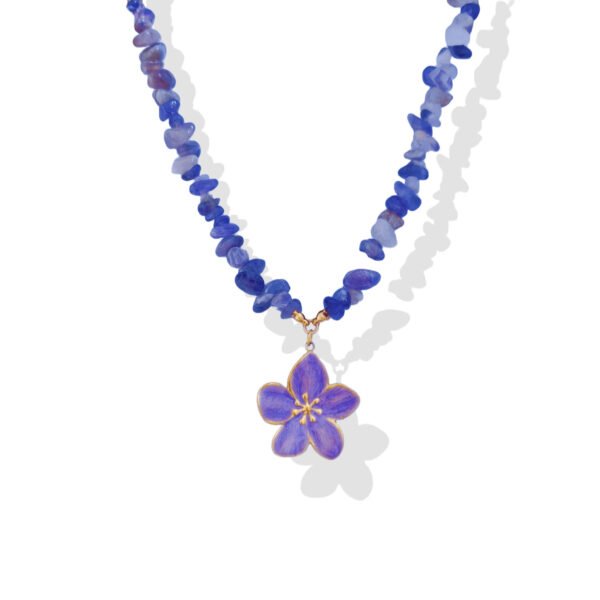 Golden Enamel Violet Flower Lapis Necklace