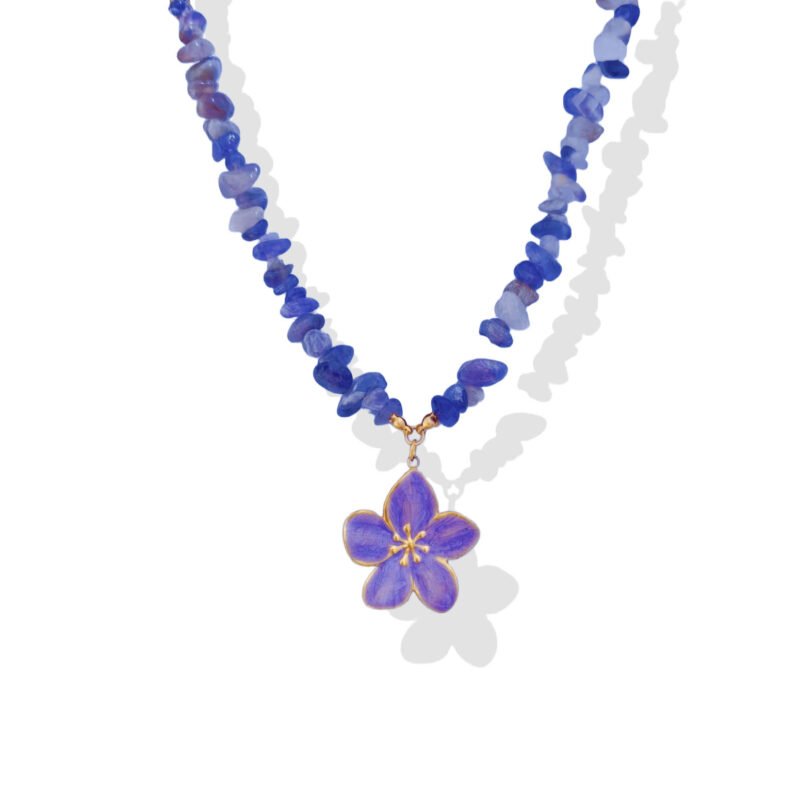 Golden Enamel Violet Flower Lapis Necklace