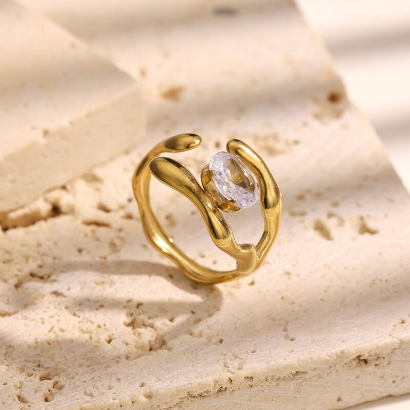 Golden Fluid Organic Zircon Open Ring