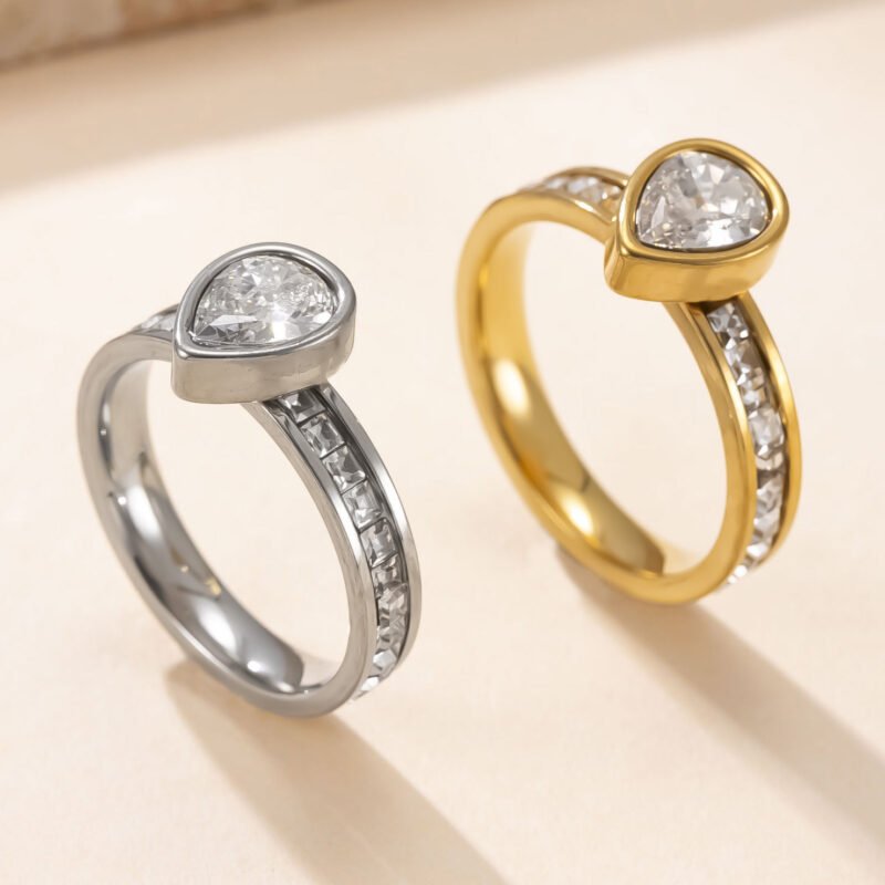 Golden Halo Pear Zircon Full Pave Ring