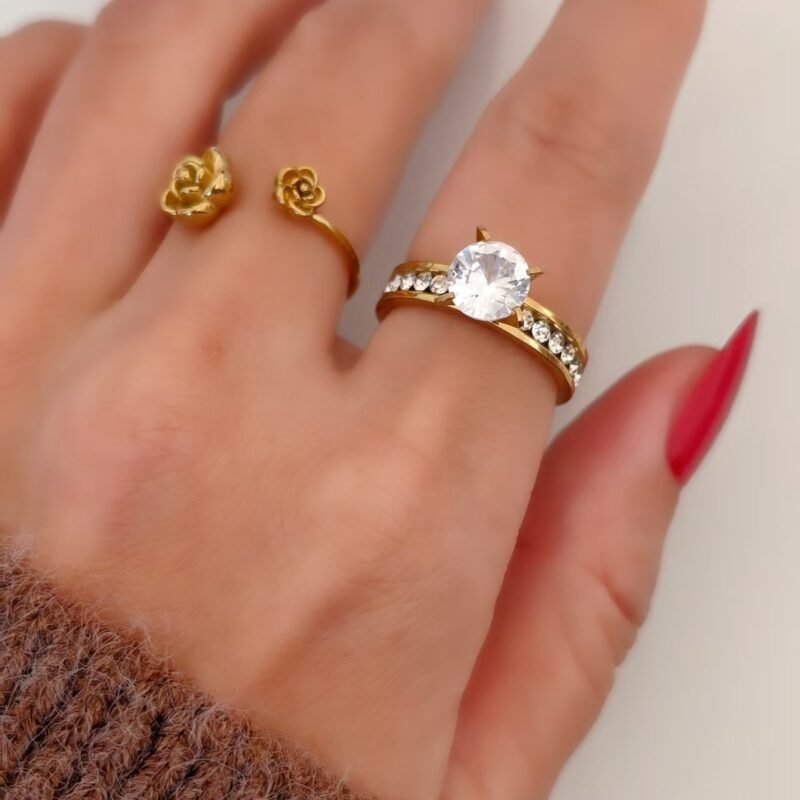 Golden Halo Round Zircon Full Pave Ring