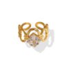 Golden Interlock Square Zircon Open Ring