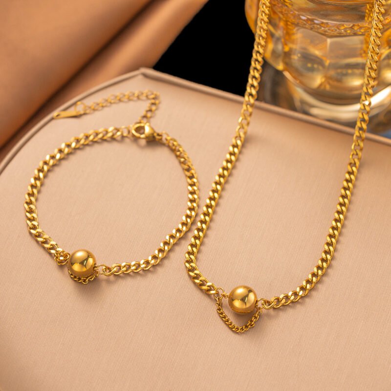 Golden Orb Chain Necklace & Bracelet Set
