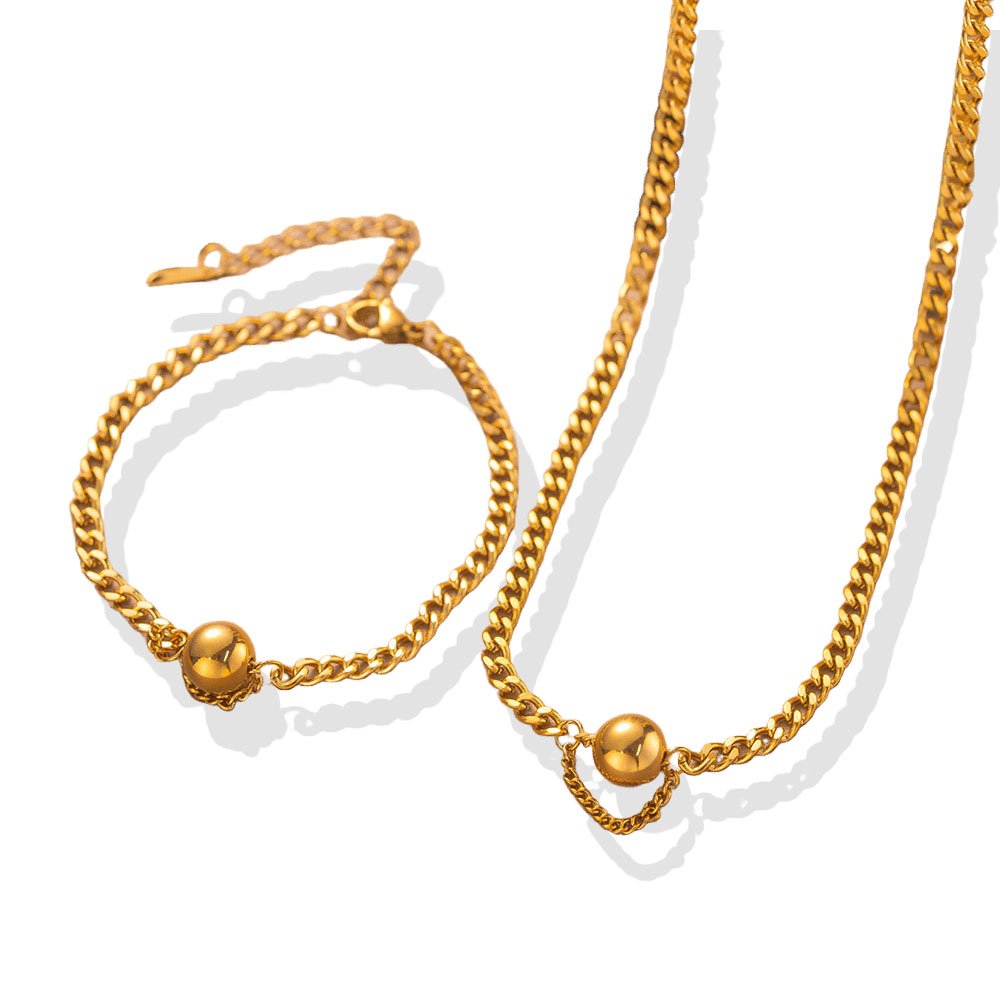 Golden Orb Chain Necklace & Bracelet Set