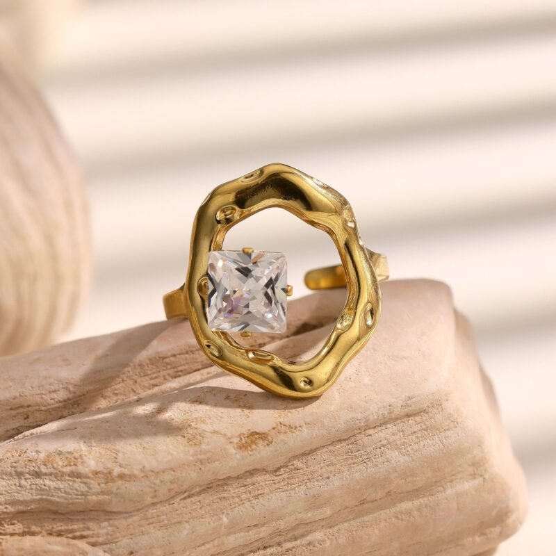 Golden Organic Halo Zircon Open Ring