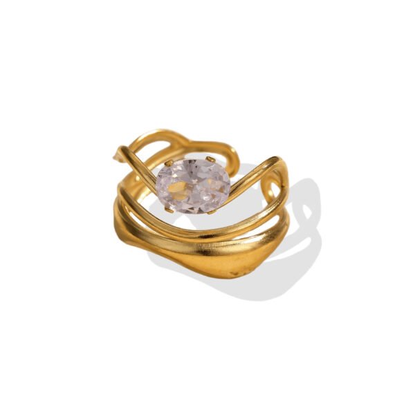 Golden Organic Oval Zircon Open Ring
