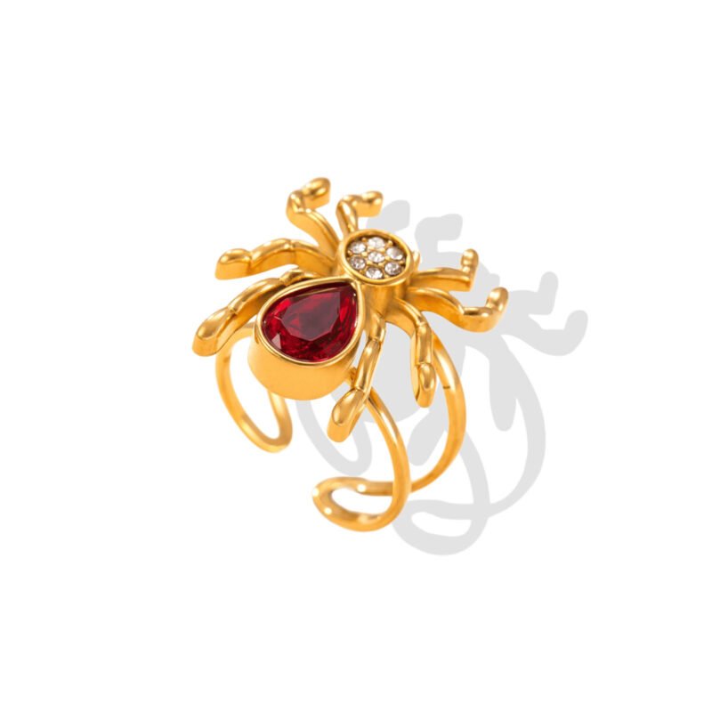 Golden Ruby Spider Open Ring