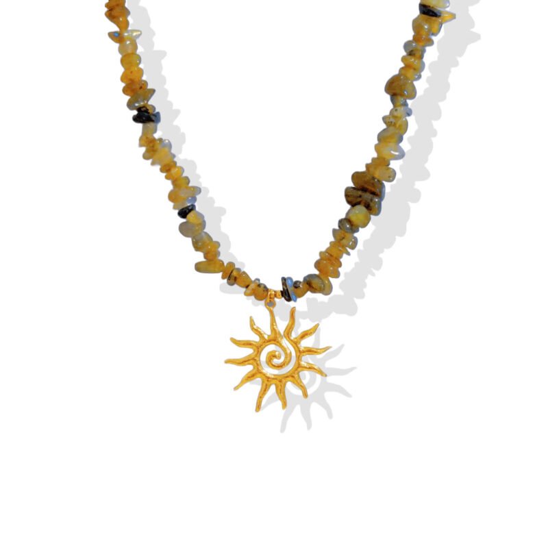 Golden Sunburst Amber Stone Necklace