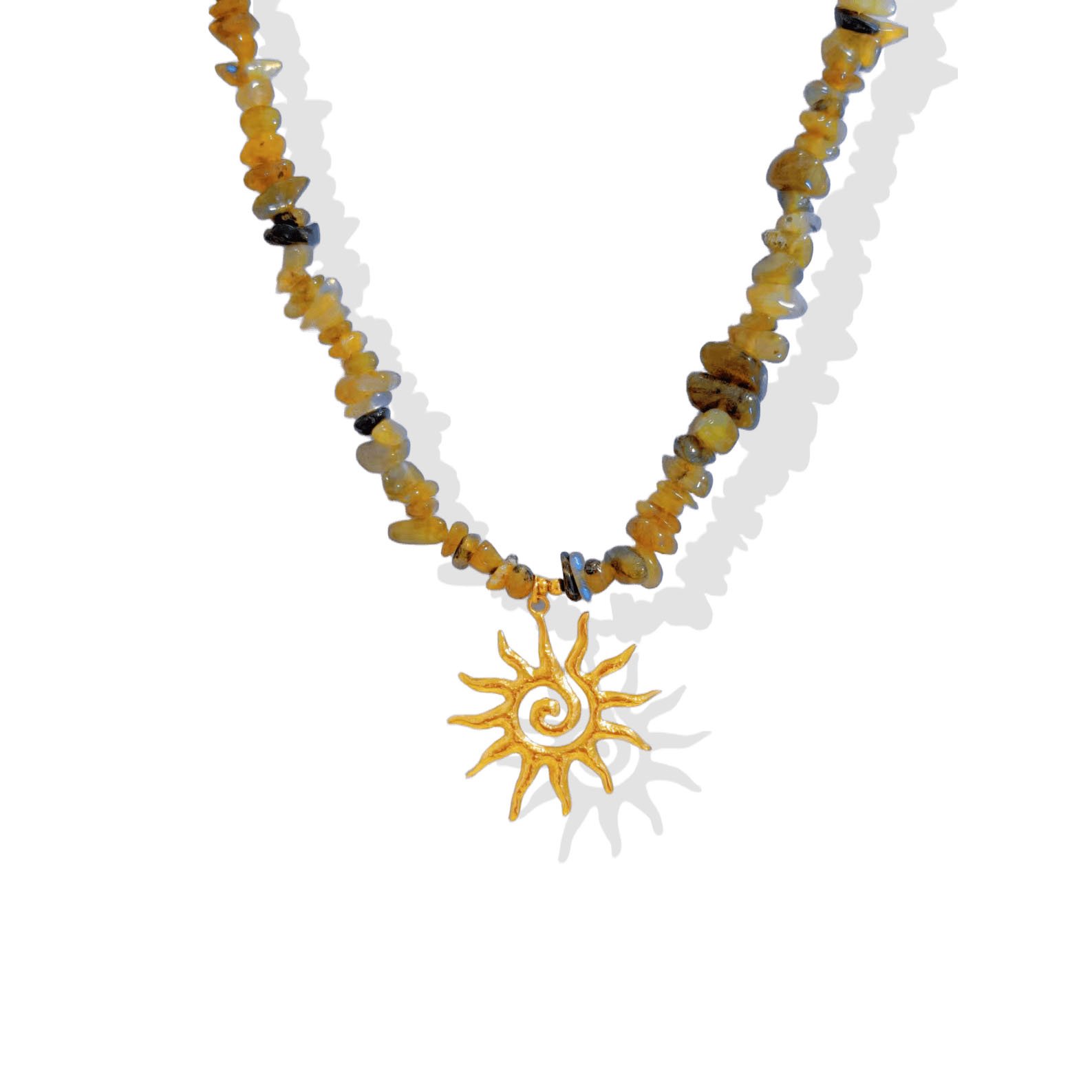 Golden Sunburst Amber Stone Necklace