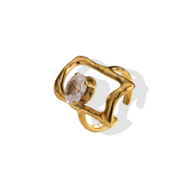 Golden Textured Rectangle Zircon Open Ring