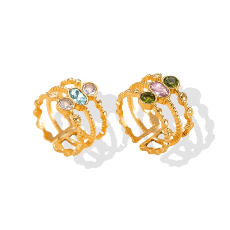 Golden Triple Gem Orbit Open Ring