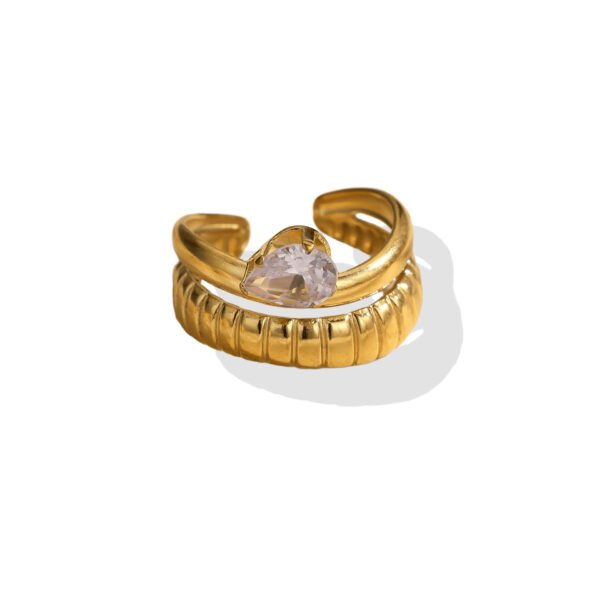 Golden Vintage Halo Pear Zircon Open Ring