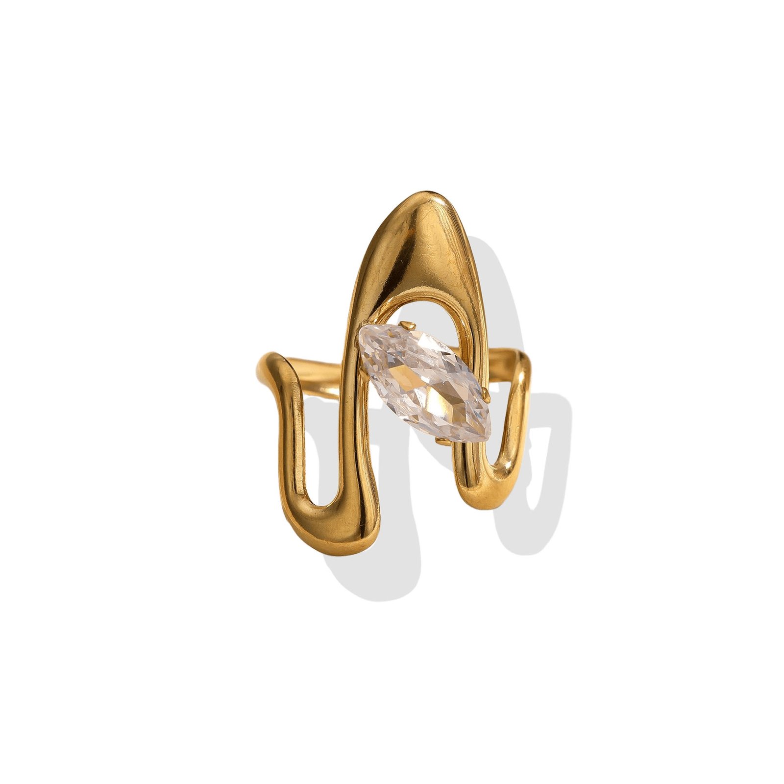 Golden Wave Marquise Zircon Open Ring