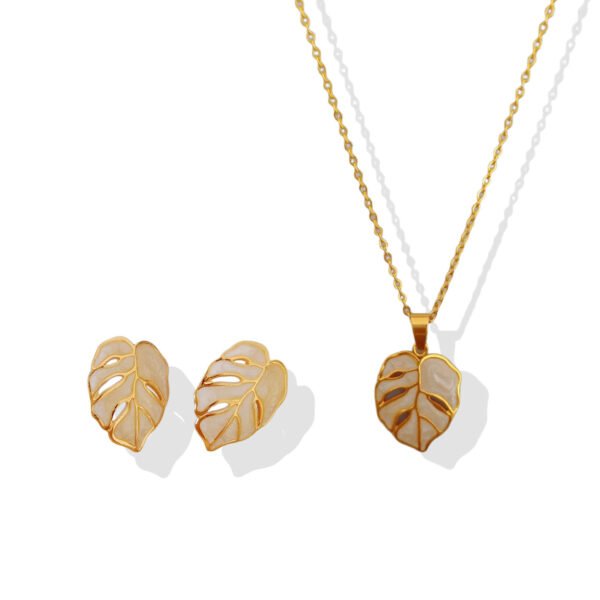 Iridescent Monstera Leaf Necklace & Earrings Set