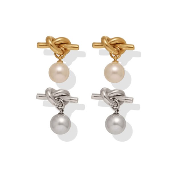 Knotted Pearl Drop Stud Earrings