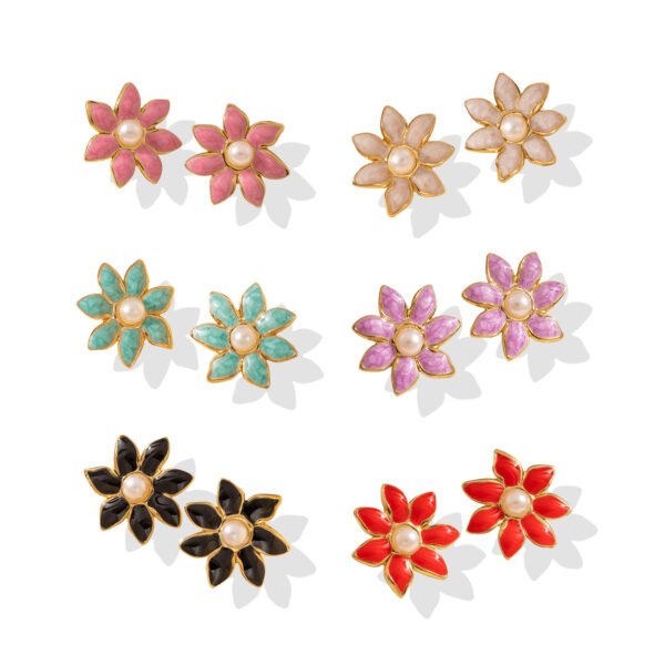 Pearl Center Enamel Blossom Studs