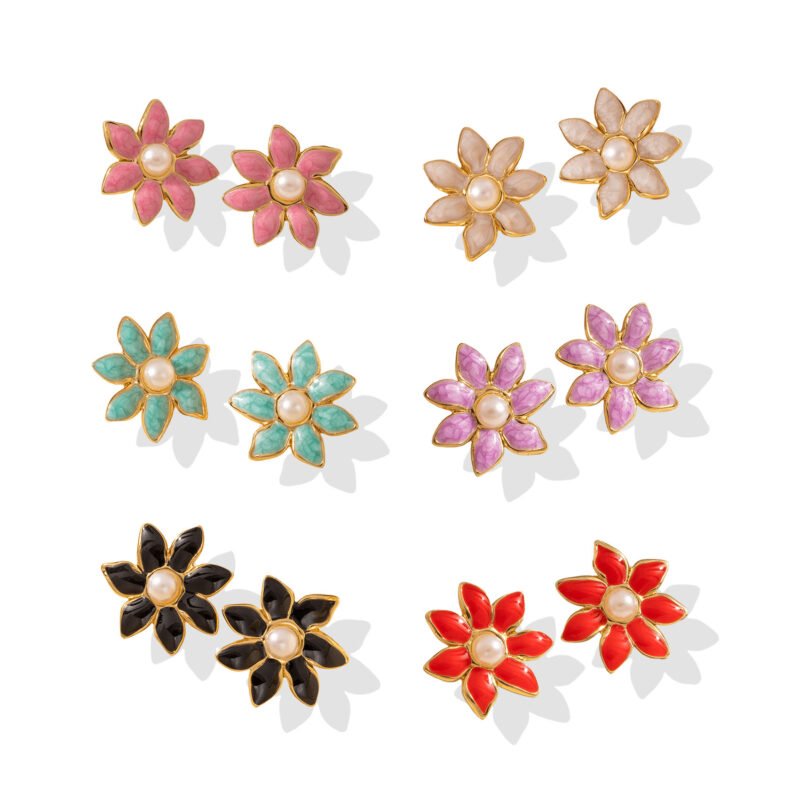 Pearl Center Enamel Blossom Studs