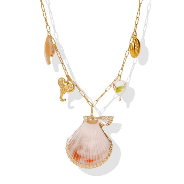 Pink Halo Golden Seashell Multi-Charm Necklace