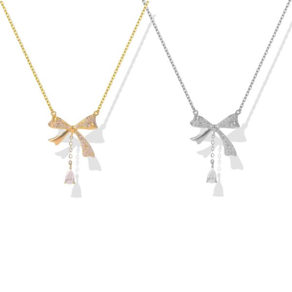 Sparkling Zircon Bow Drop Necklace