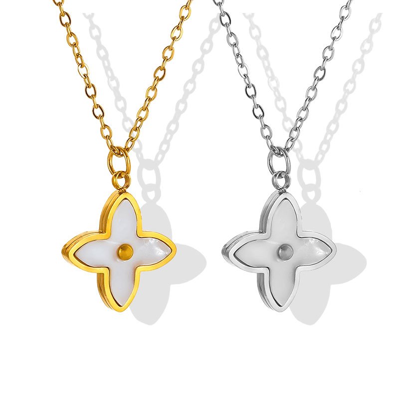 White Shell Clover Pendant Necklace