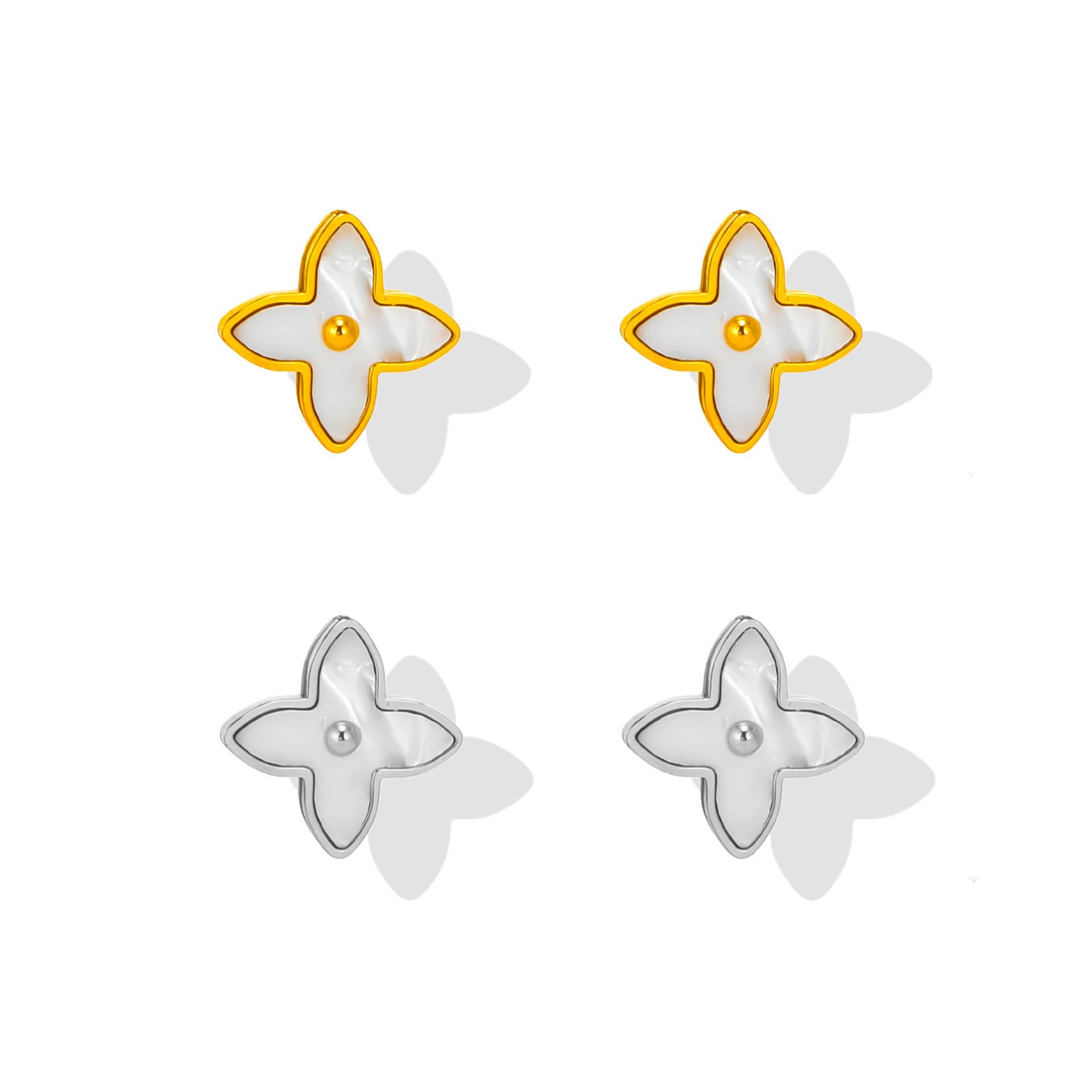 White Shell Clover Stud Earrings