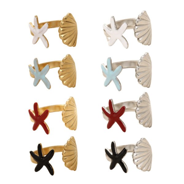 Enamel Starfish & Shell Open Ring